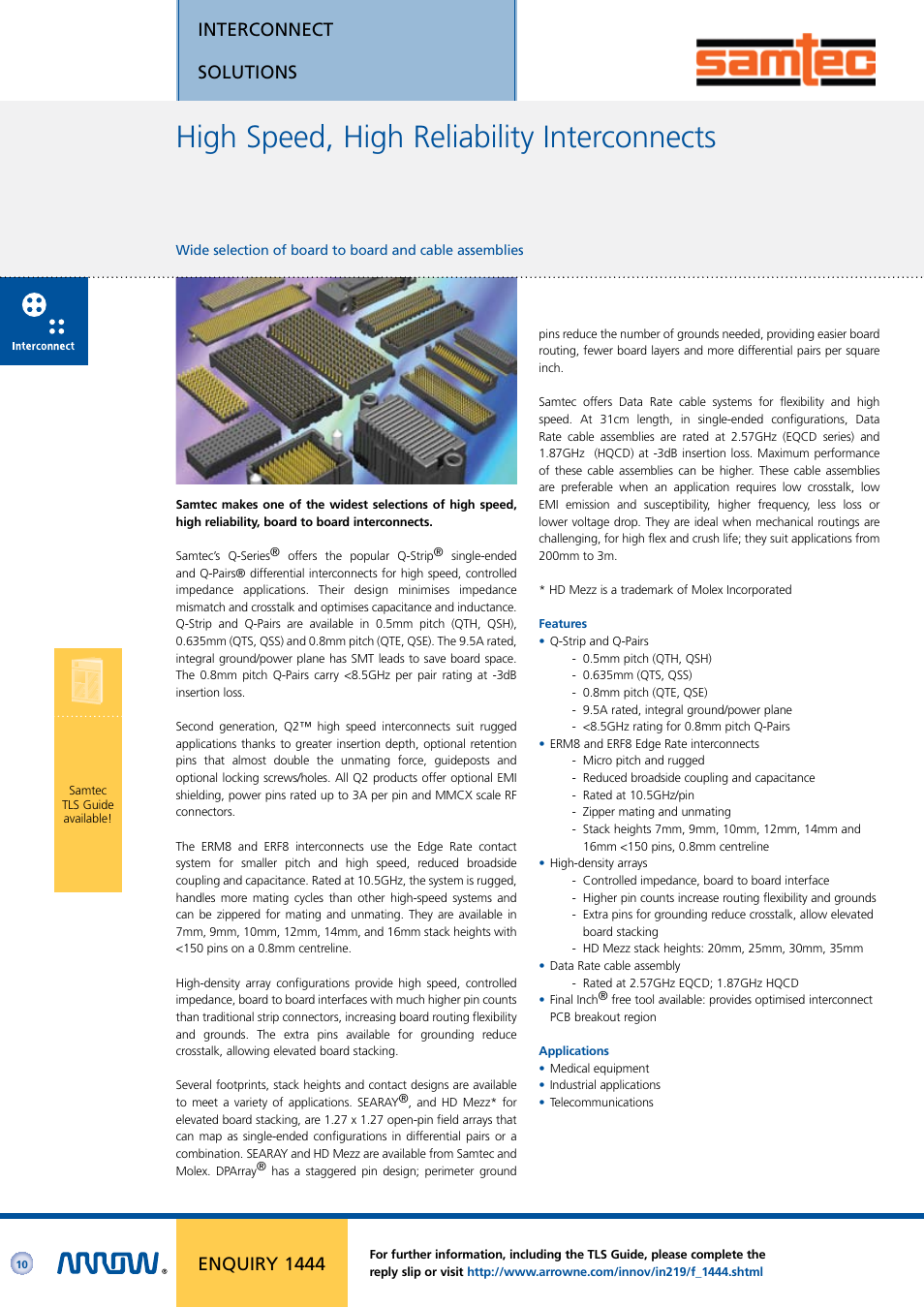 High speed, high reliability interconnects, Interconnect solutions, Enquiry 1444 | Arrow Plastic 3M Network Card User Manual | Page 10 / 36