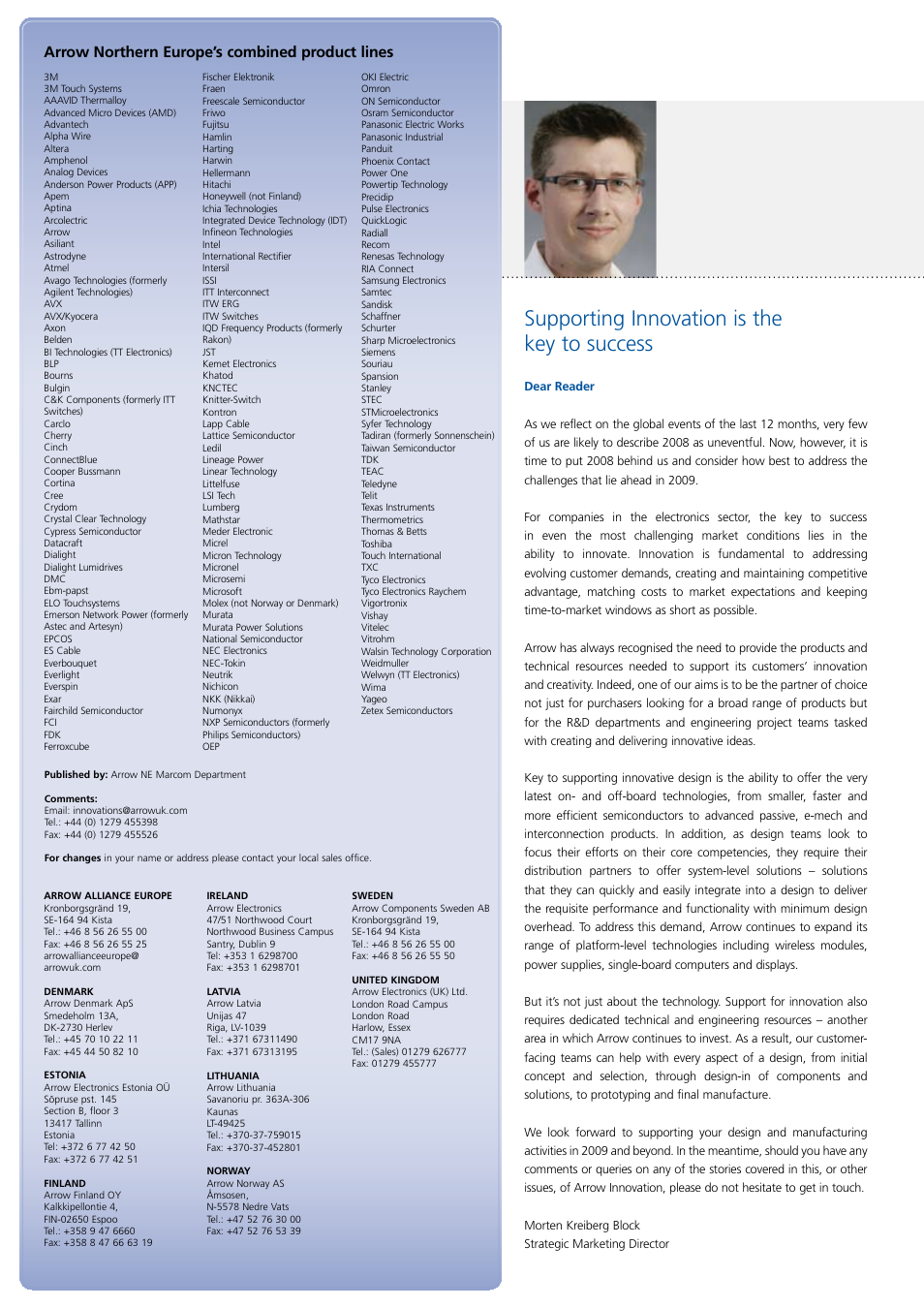 Supporting innovation is the key to success, Arrow northern europe’s combined product lines | Arrow Plastic 3M Network Card User Manual | Page 2 / 36