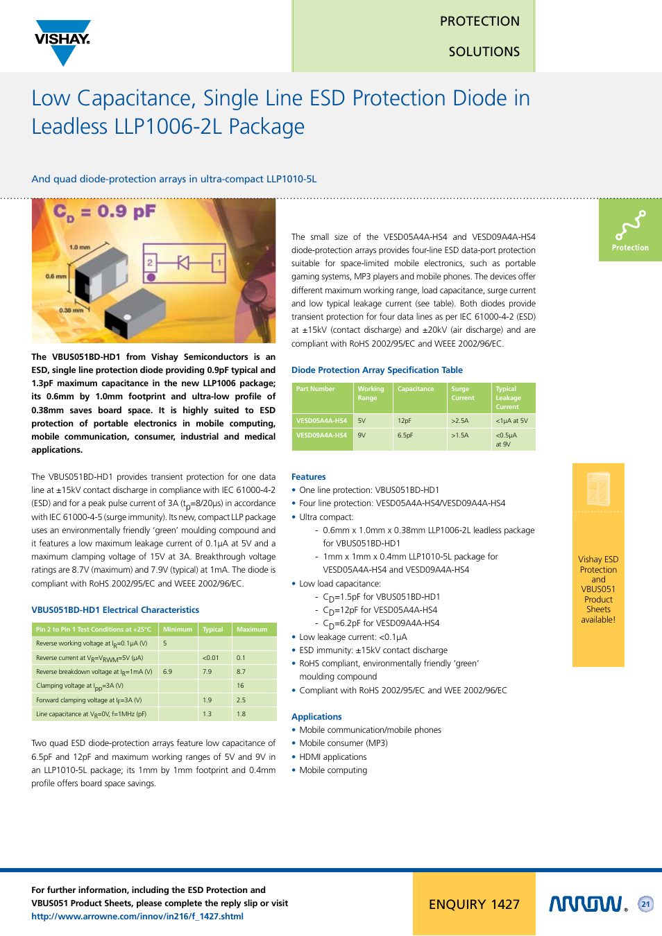 Protection solutions, Enquiry 1427 | Arrow Plastic 3M Network Card User Manual | Page 21 / 36