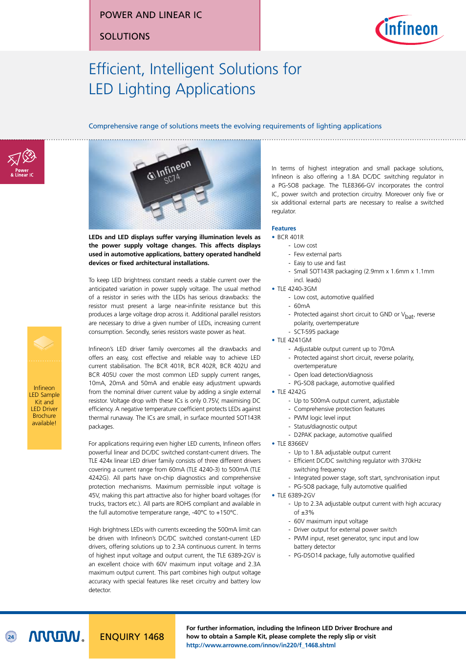 Power and linear ic solutions, Enquiry 1468 | Arrow Plastic 3M Network Card User Manual | Page 24 / 36