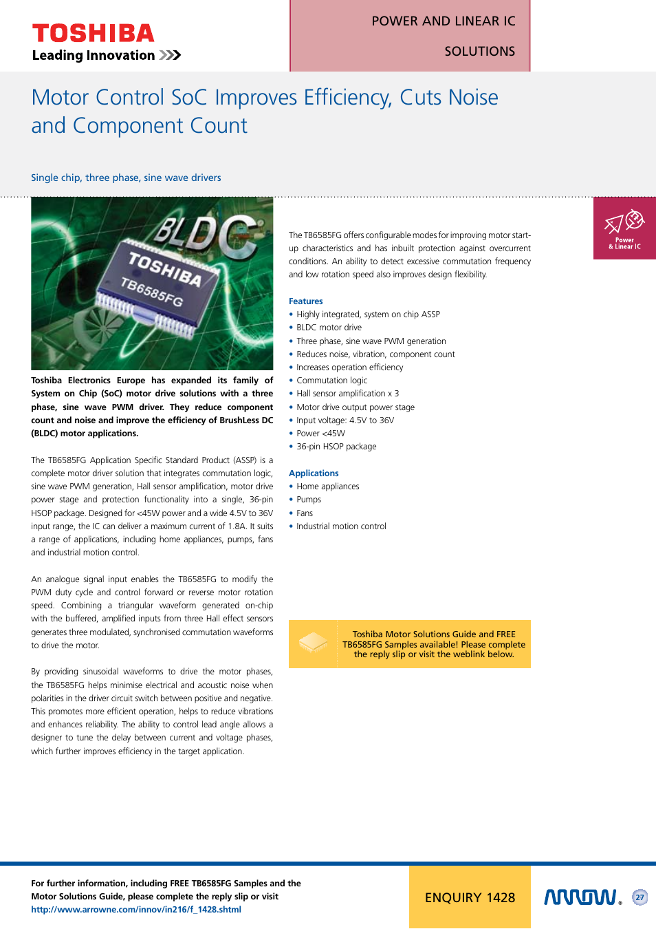 Power and linear ic solutions, Enquiry 1428 | Arrow Plastic 3M Network Card User Manual | Page 27 / 36