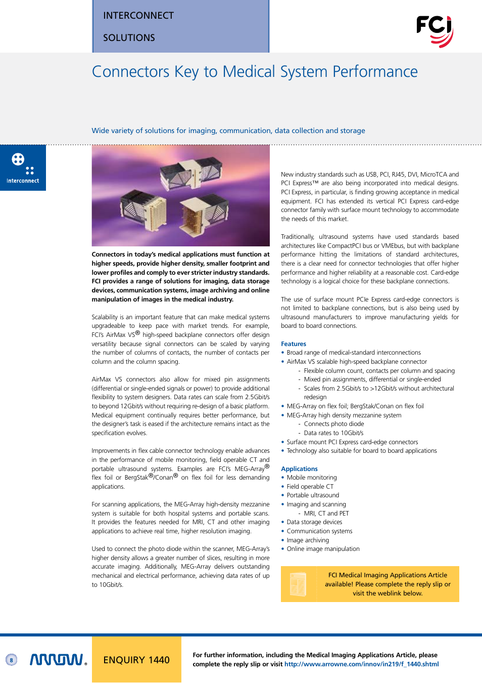 Connectors key to medical system performance, Interconnect solutions, Enquiry 1440 | Arrow Plastic 3M Network Card User Manual | Page 8 / 36