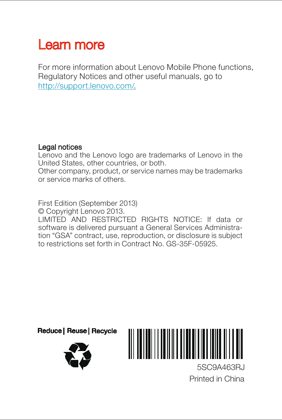 Learn more | Lenovo A516 Smartphone User Manual | Page 6 / 6