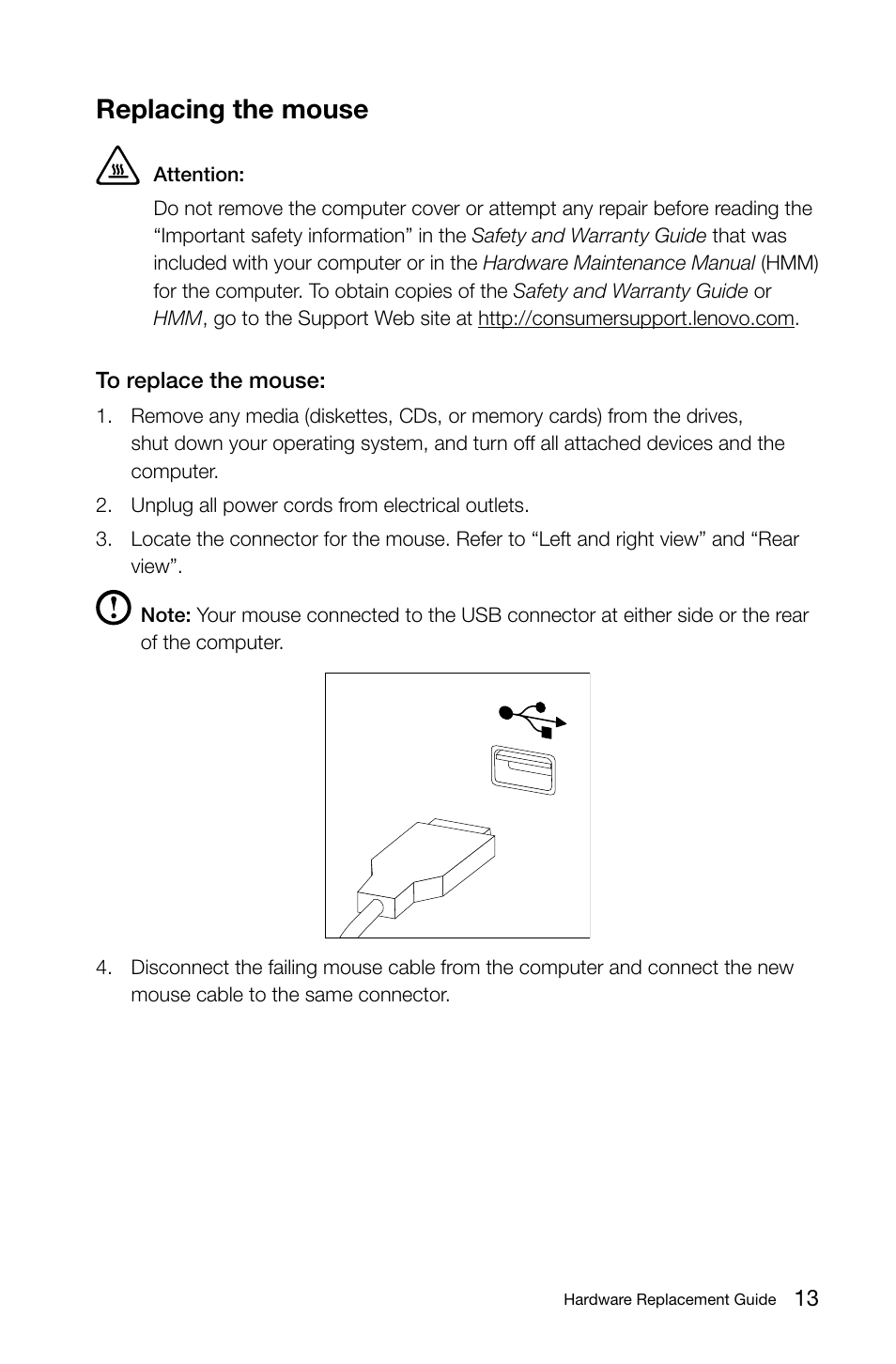 Replacing the mouse | Lenovo C315 All-In-One User Manual | Page 16 / 19