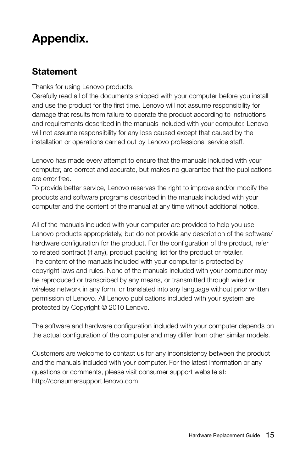 Appendix, Statement | Lenovo C315 All-In-One User Manual | Page 18 / 19