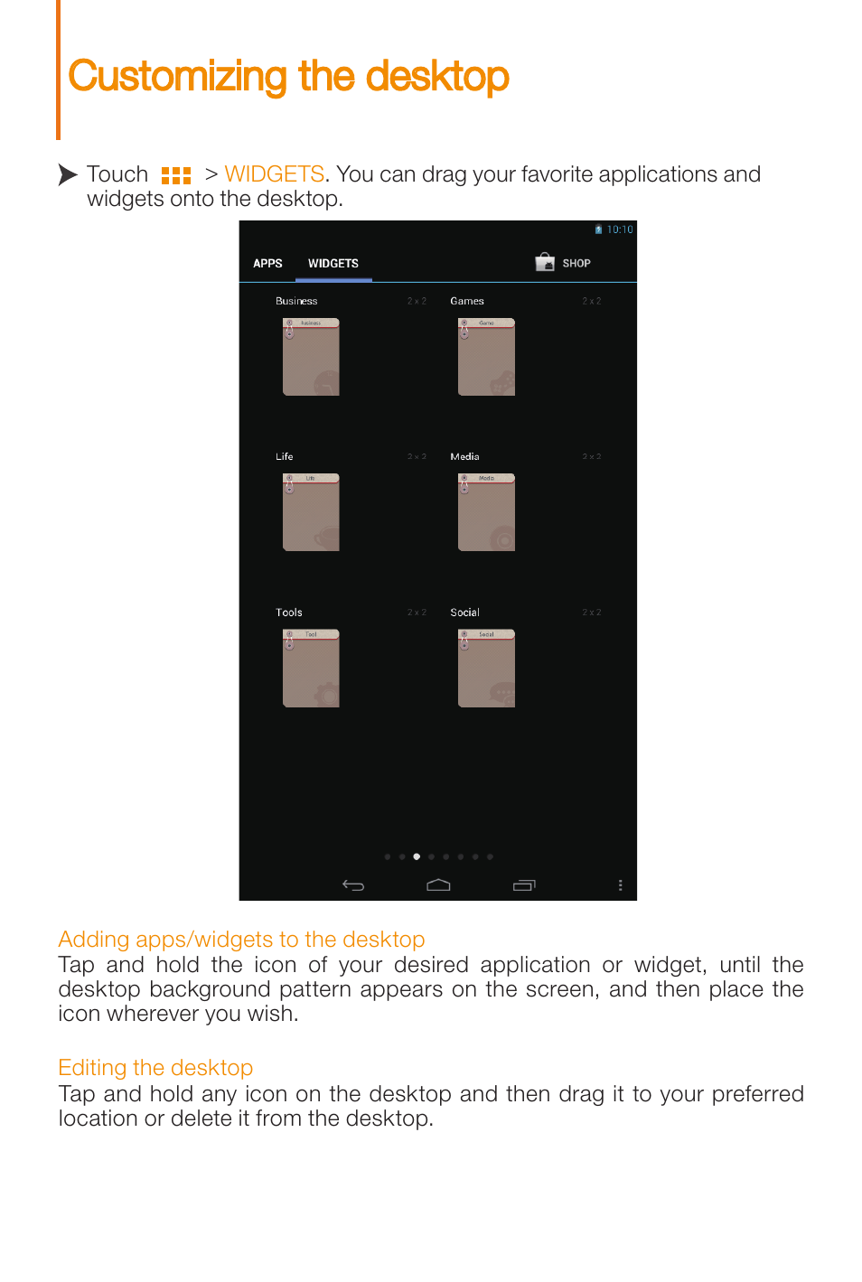 Customizing the desktop | Lenovo A3000 Tablet User Manual | Page 10 / 14