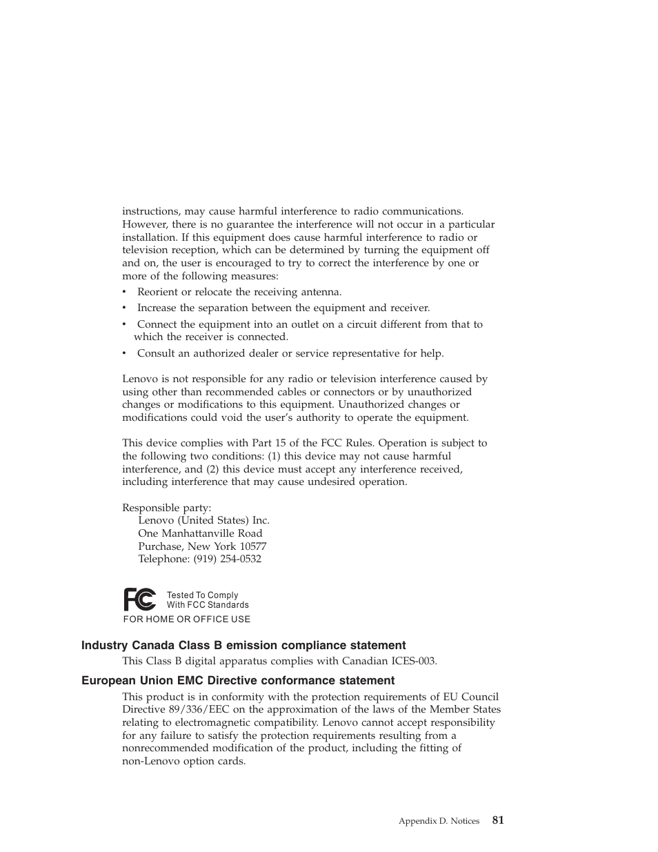 European union emc directive conformance statement, Industry, Canada | Class, Emission, Compliance, Statement, European, Union, Directive | Lenovo ThinkPad T43p User Manual | Page 103 / 112