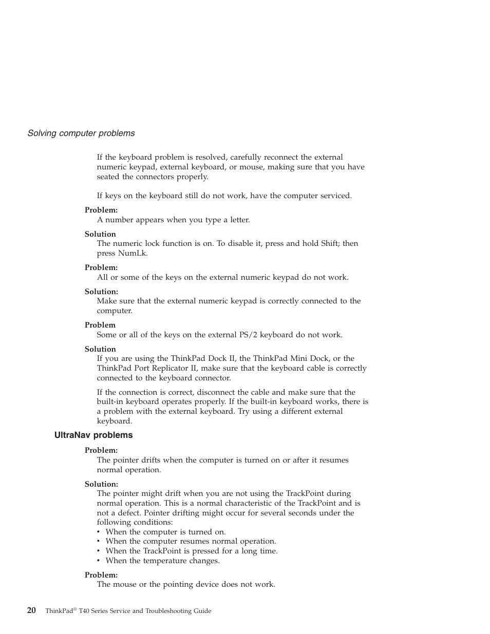 Ultranav problems, Ultranav, Problems | Lenovo ThinkPad T43p User Manual | Page 42 / 112