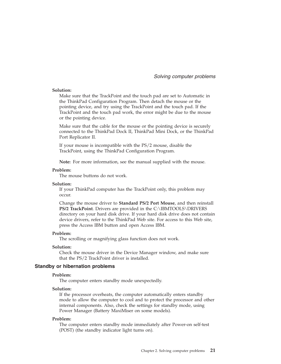 Standby or hibernation problems, Standby, Hibernation | Problems | Lenovo ThinkPad T43p User Manual | Page 43 / 112
