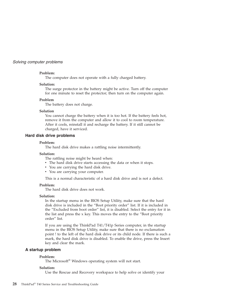 Hard disk drive problems, A startup problem, Hard | Disk, Drive, Problems, Startup, Problem | Lenovo ThinkPad T43p User Manual | Page 50 / 112