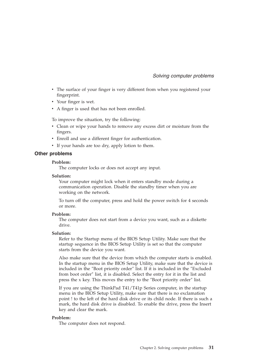 Other problems, Other, Problems | Lenovo ThinkPad T43p User Manual | Page 53 / 112