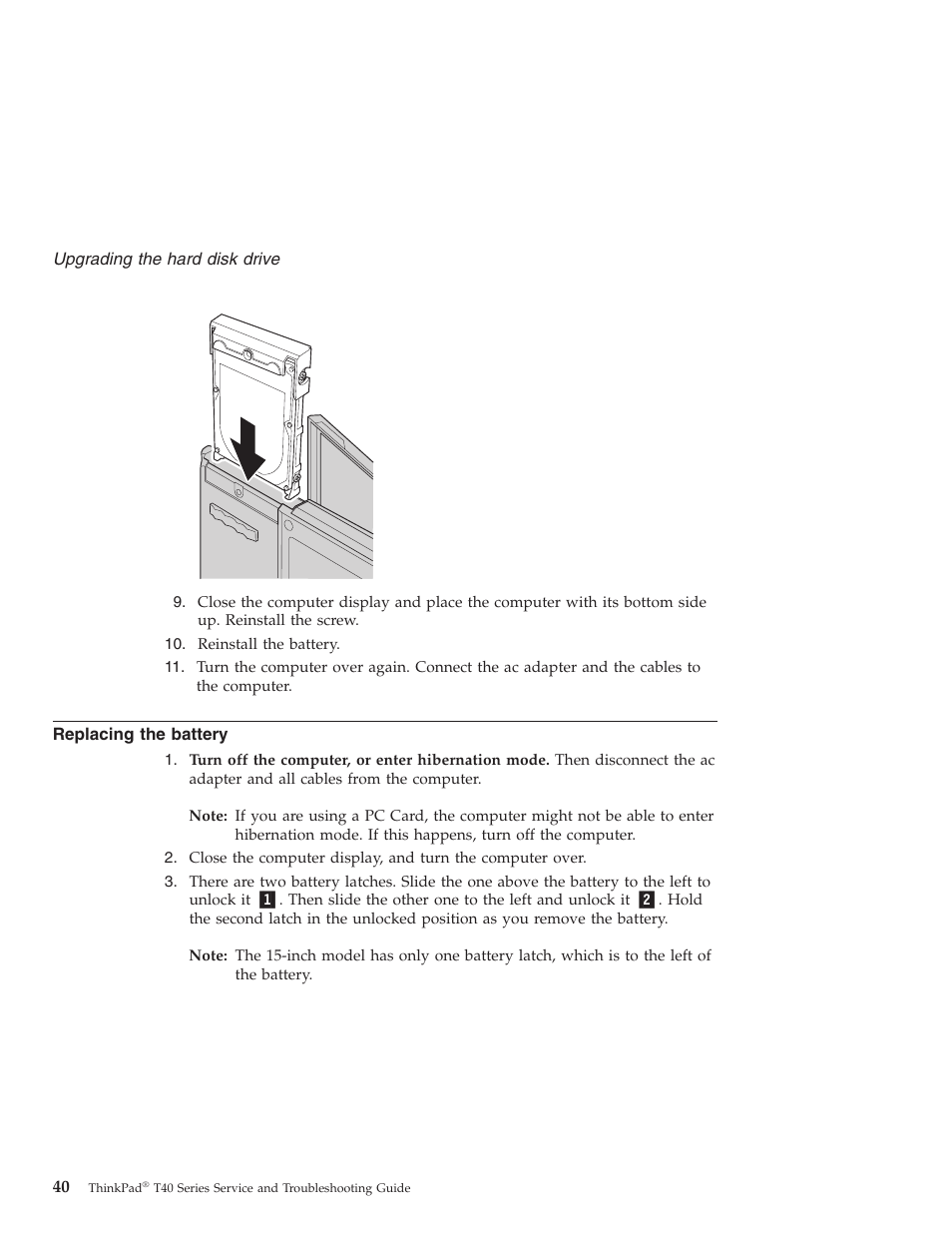 Replacing the battery, Replacing, Battery | Lenovo ThinkPad T43p User Manual | Page 62 / 112