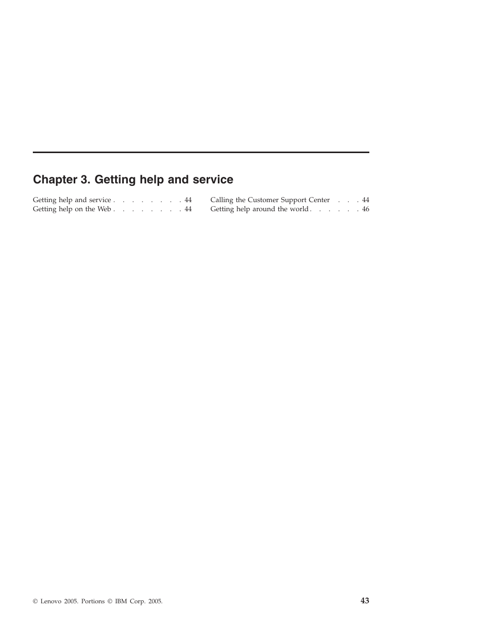 Chapter 3. getting help and service, Chapter, Getting | Help, Service | Lenovo ThinkPad T43p User Manual | Page 65 / 112