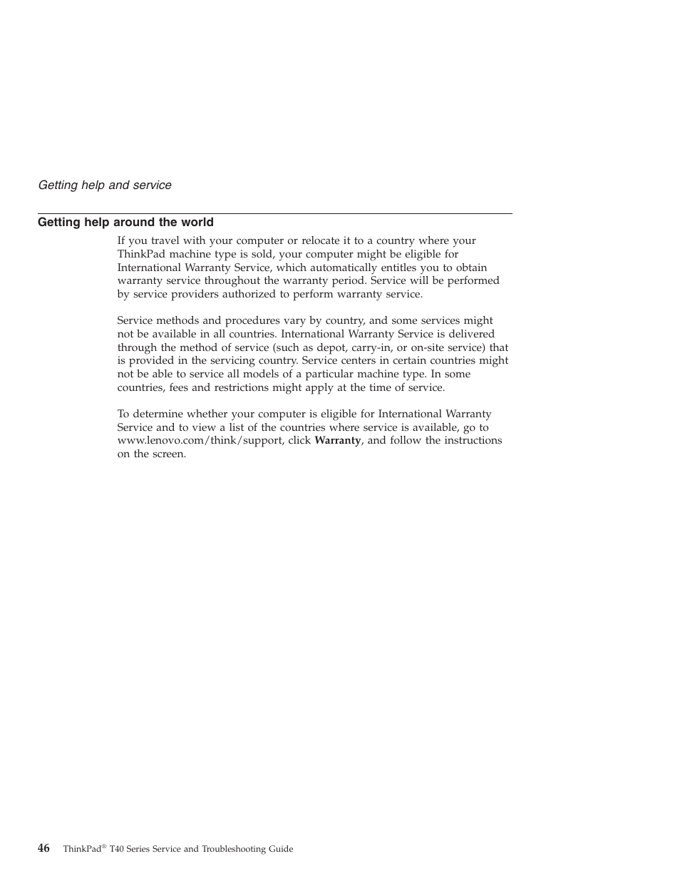 Getting help around the world, Getting, Help | Around, World | Lenovo ThinkPad T43p User Manual | Page 68 / 112