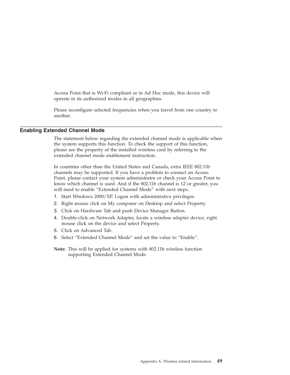 Enabling extended channel mode, Enabling, Extended | Channel, Mode | Lenovo ThinkPad T43p User Manual | Page 71 / 112
