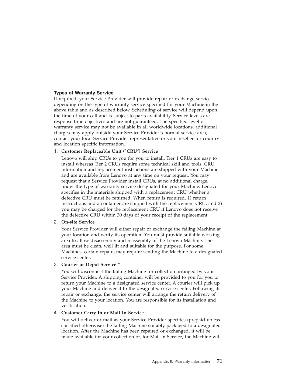 Types of warranty service | Lenovo ThinkPad T43p User Manual | Page 93 / 112