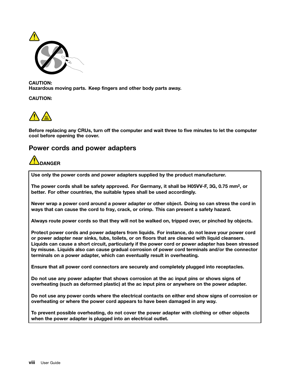 Power cords and power adapters, Viii | Lenovo ThinkPad 11e User Manual | Page 10 / 160