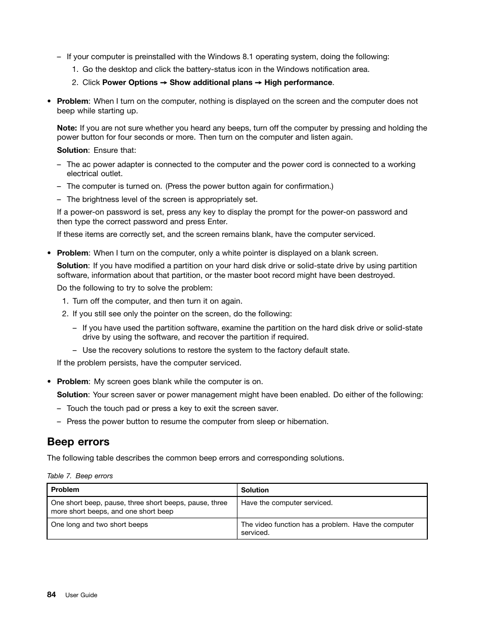 Beep errors | Lenovo ThinkPad 11e User Manual | Page 100 / 160