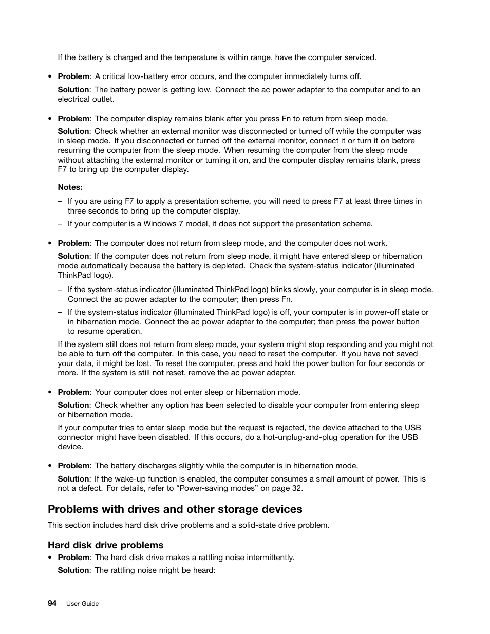 Problems with drives and other storage devices | Lenovo ThinkPad 11e User Manual | Page 110 / 160
