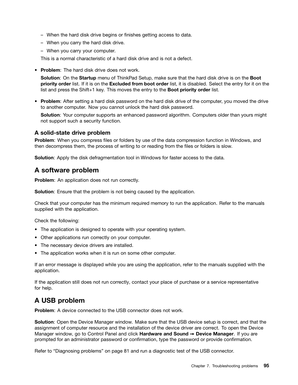 A software problem, A usb problem | Lenovo ThinkPad 11e User Manual | Page 111 / 160