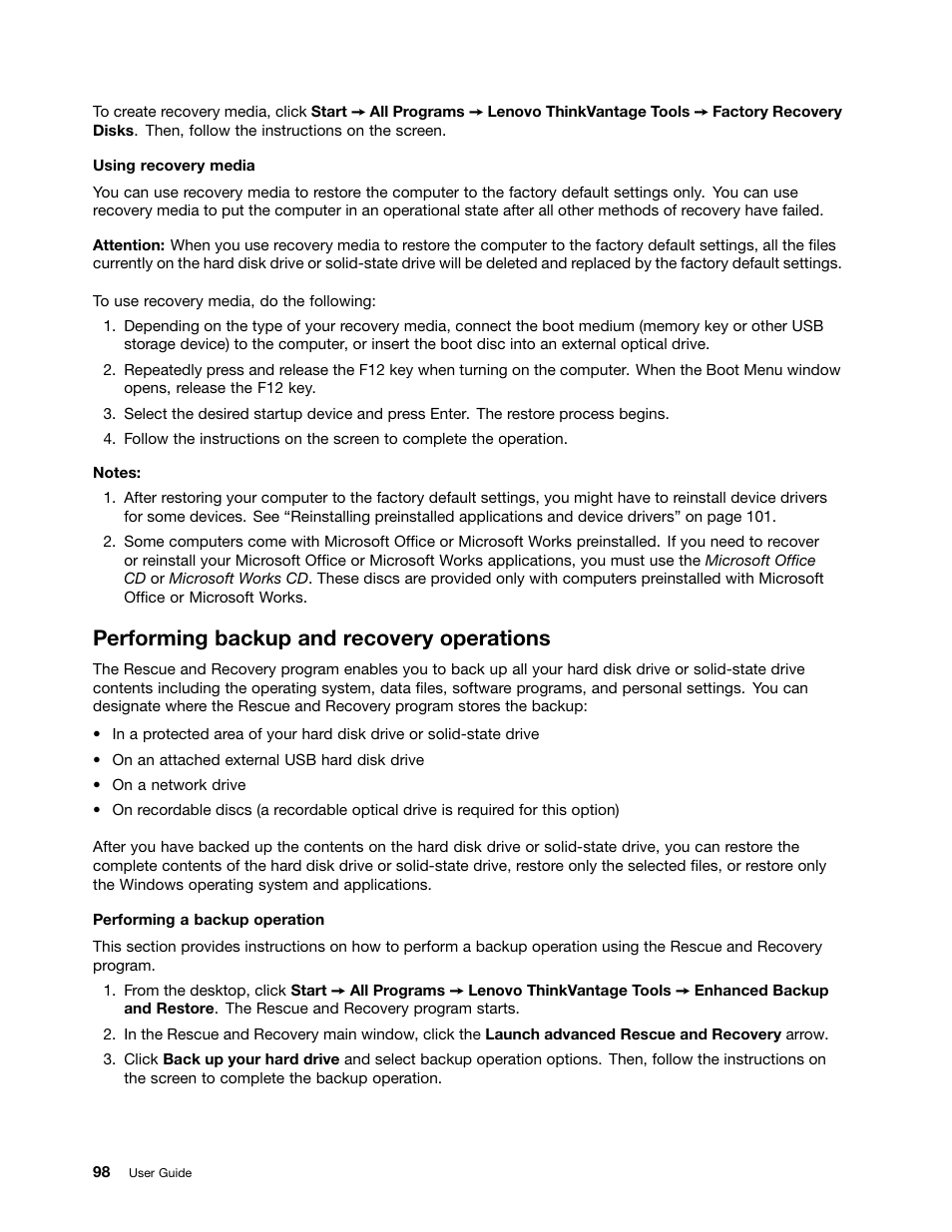 Performing backup and recovery operations | Lenovo ThinkPad 11e User Manual | Page 114 / 160