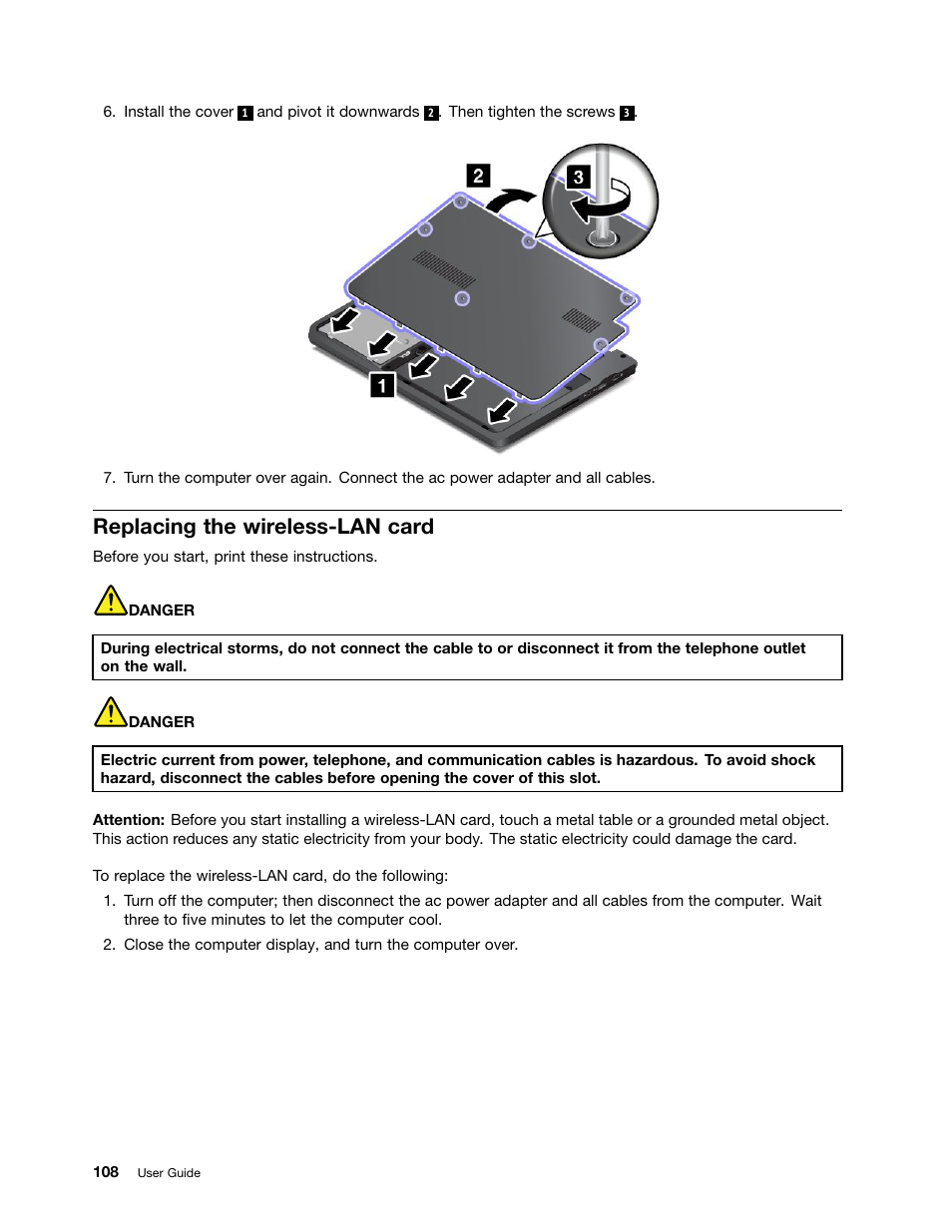 Replacing the wireless-lan card | Lenovo ThinkPad 11e User Manual | Page 124 / 160