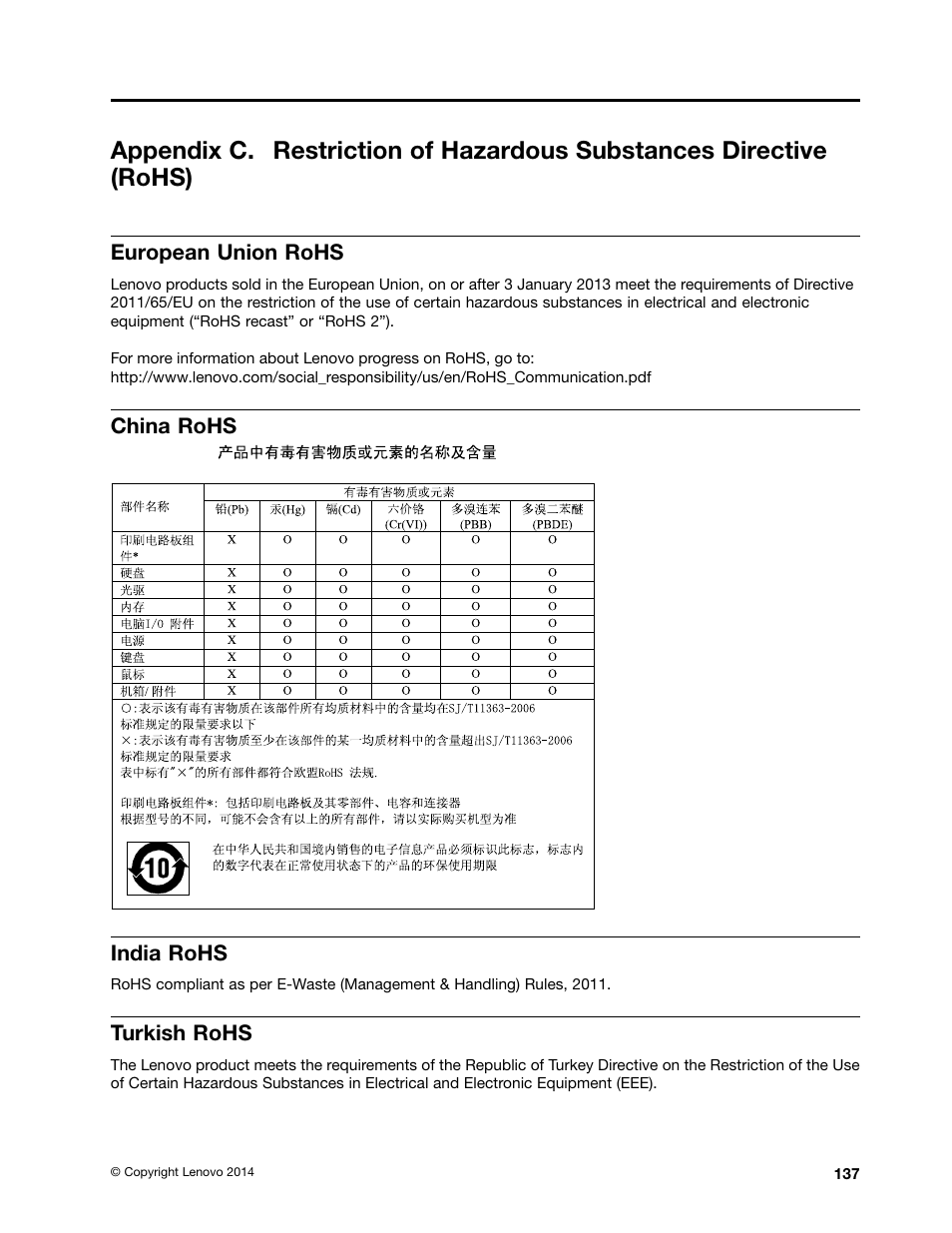 European union rohs, China rohs, India rohs | Turkish rohs | Lenovo ThinkPad 11e User Manual | Page 153 / 160
