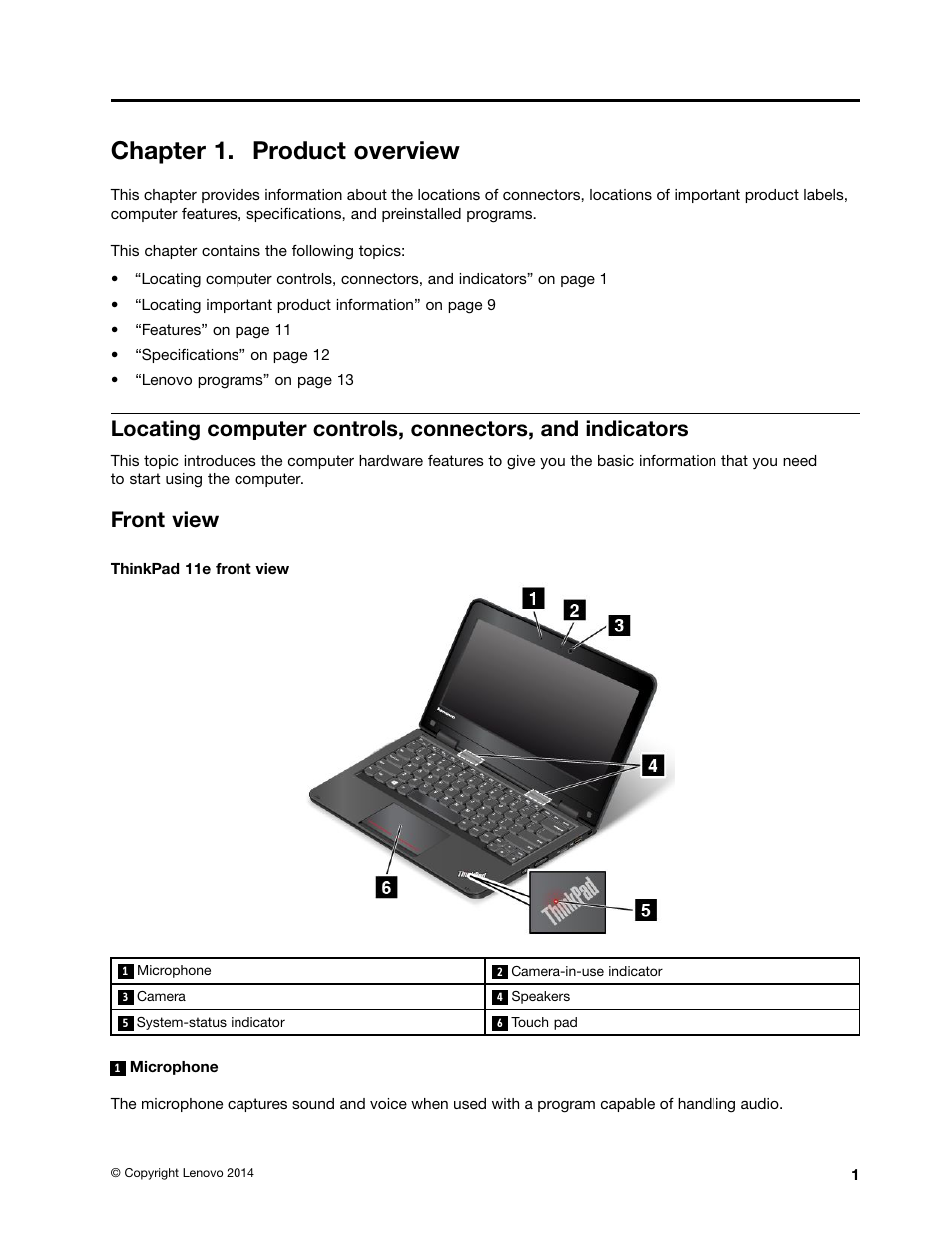 Chapter 1. product overview, Front view | Lenovo ThinkPad 11e User Manual | Page 17 / 160