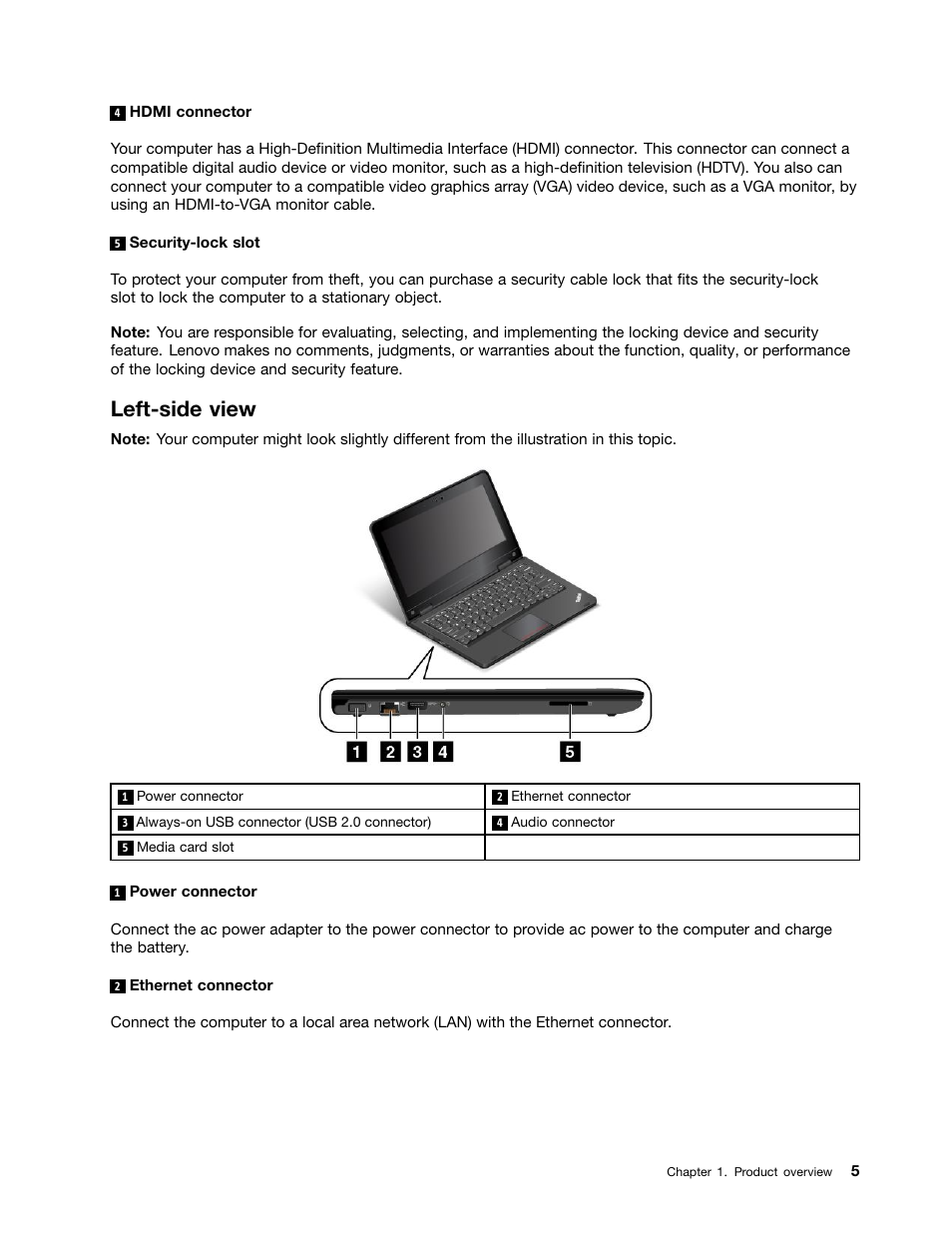 Left-side view | Lenovo ThinkPad 11e User Manual | Page 21 / 160