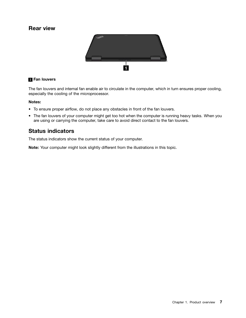 Rear view, Status indicators | Lenovo ThinkPad 11e User Manual | Page 23 / 160