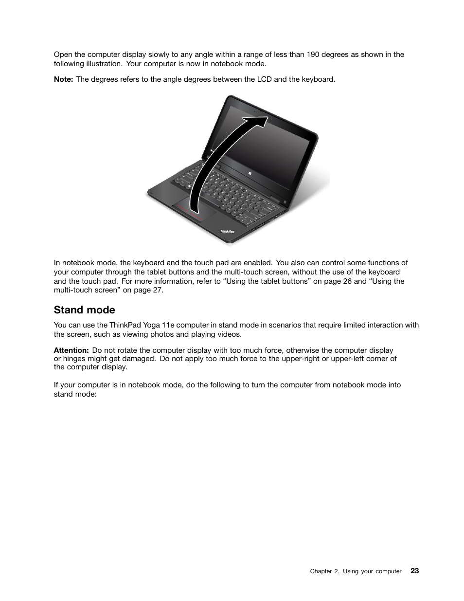Stand mode | Lenovo ThinkPad 11e User Manual | Page 39 / 160