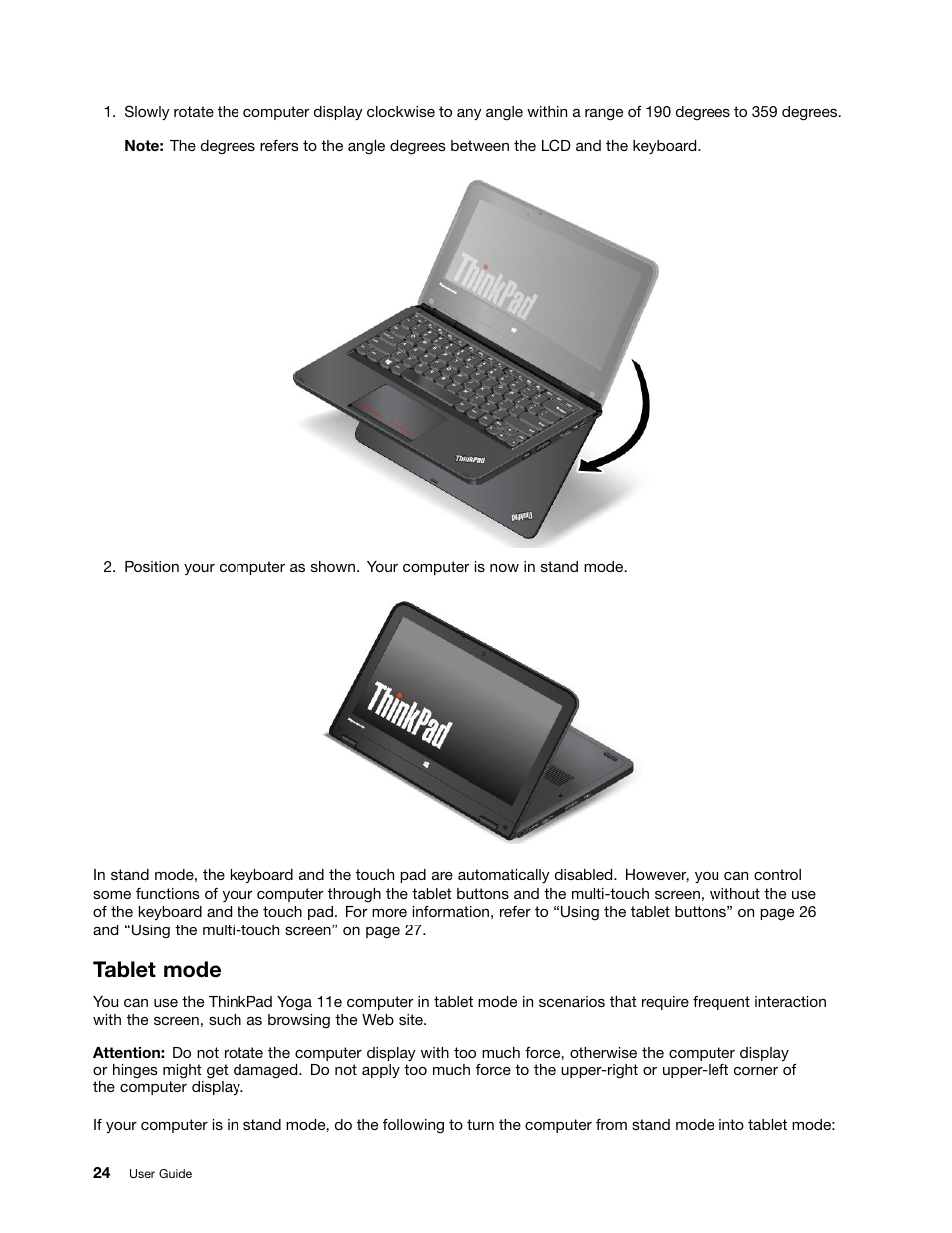 Tablet mode | Lenovo ThinkPad 11e User Manual | Page 40 / 160
