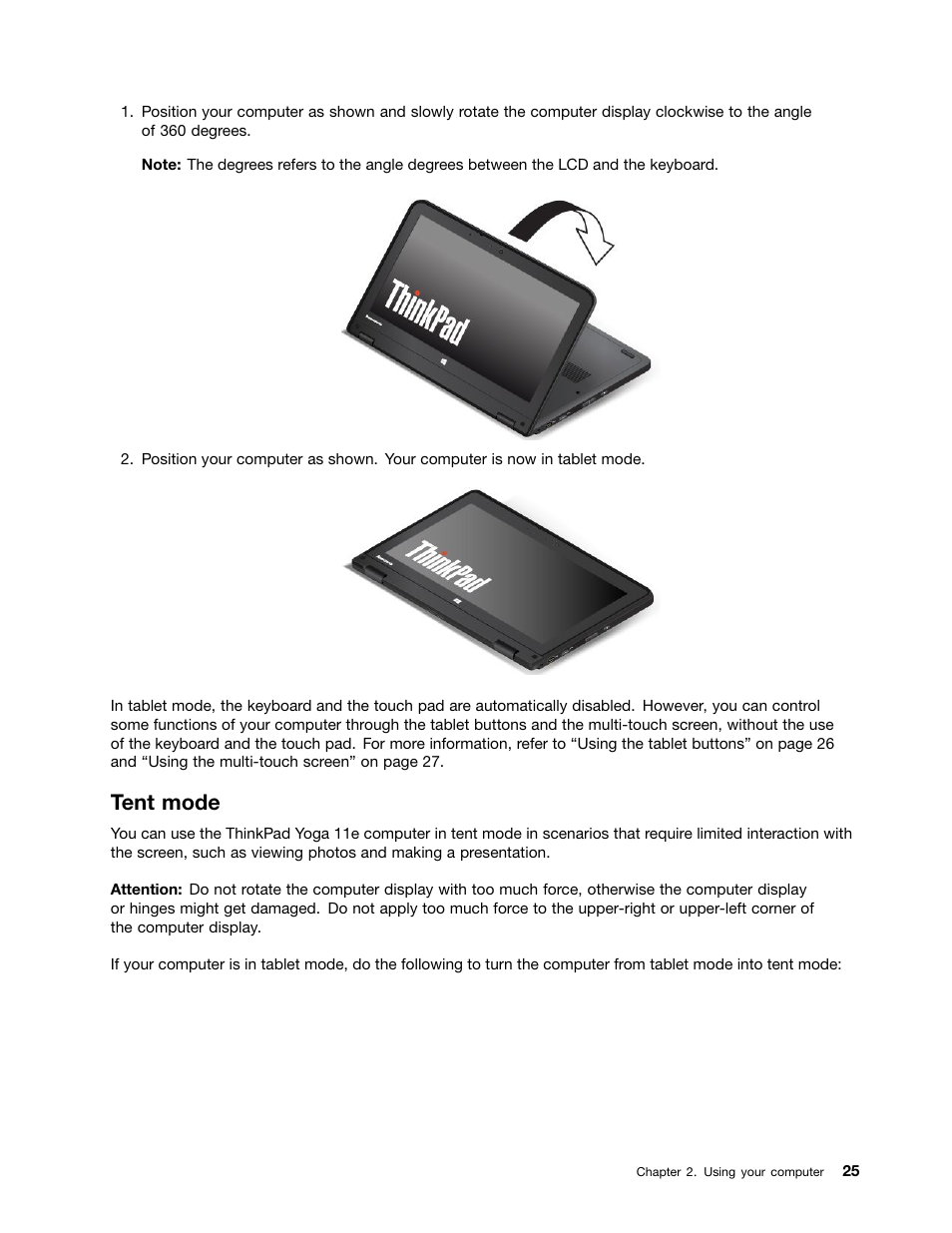 Tent mode | Lenovo ThinkPad 11e User Manual | Page 41 / 160