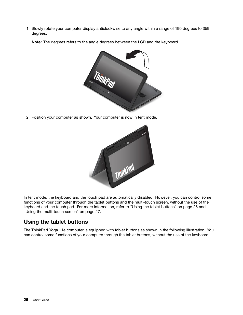 Using the tablet buttons | Lenovo ThinkPad 11e User Manual | Page 42 / 160