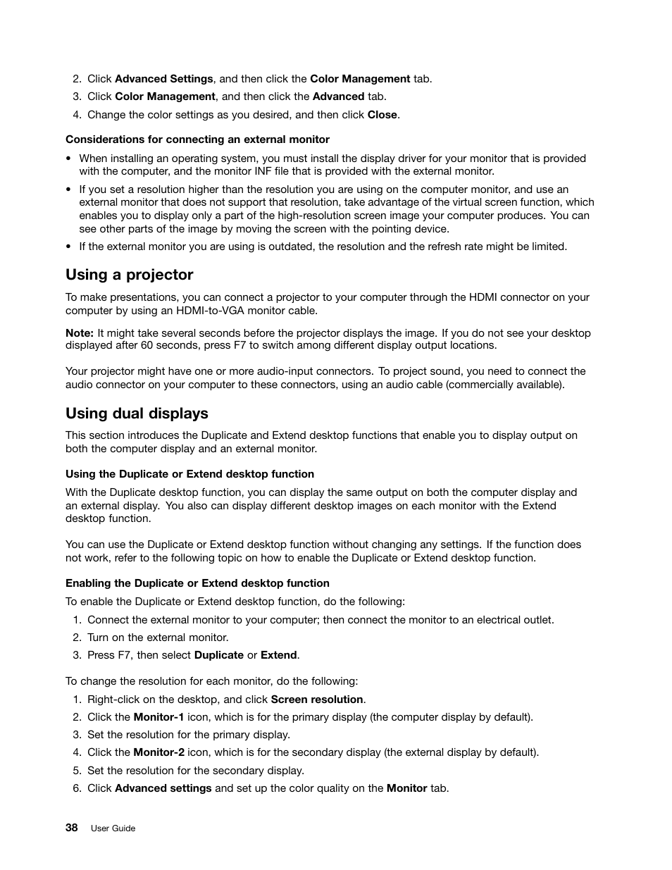 Using a projector, Using dual displays | Lenovo ThinkPad 11e User Manual | Page 54 / 160