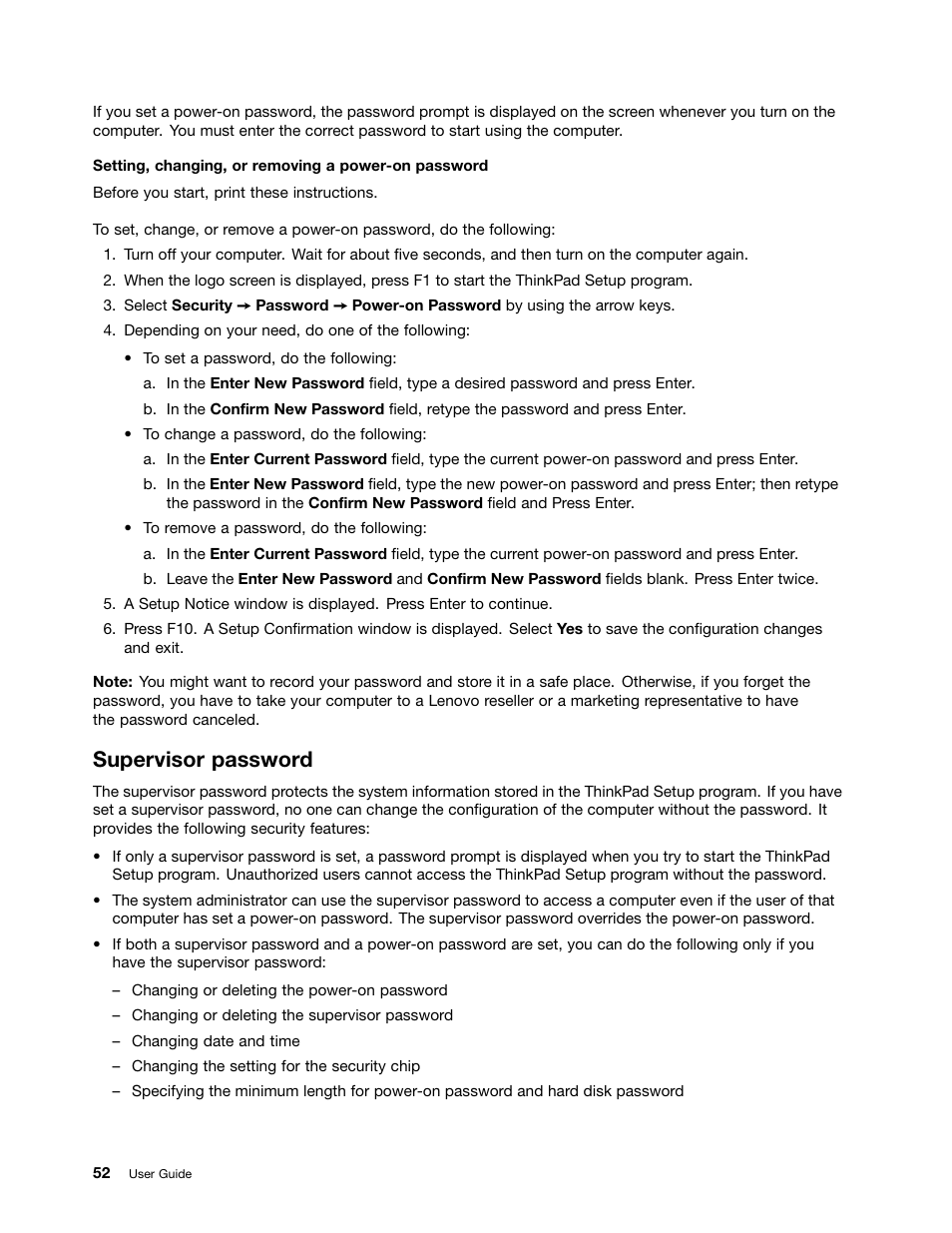 Supervisor password | Lenovo ThinkPad 11e User Manual | Page 68 / 160