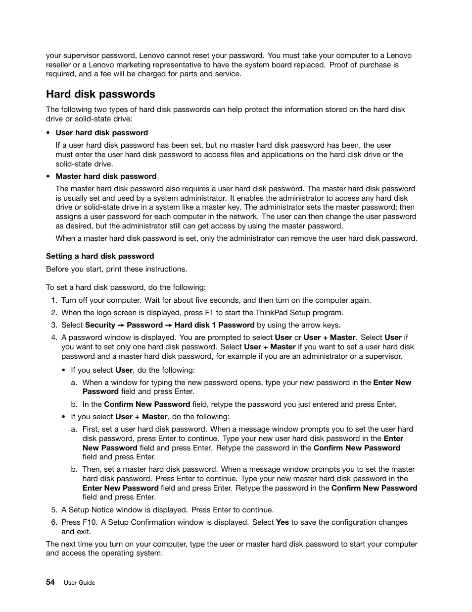Hard disk passwords | Lenovo ThinkPad 11e User Manual | Page 70 / 160