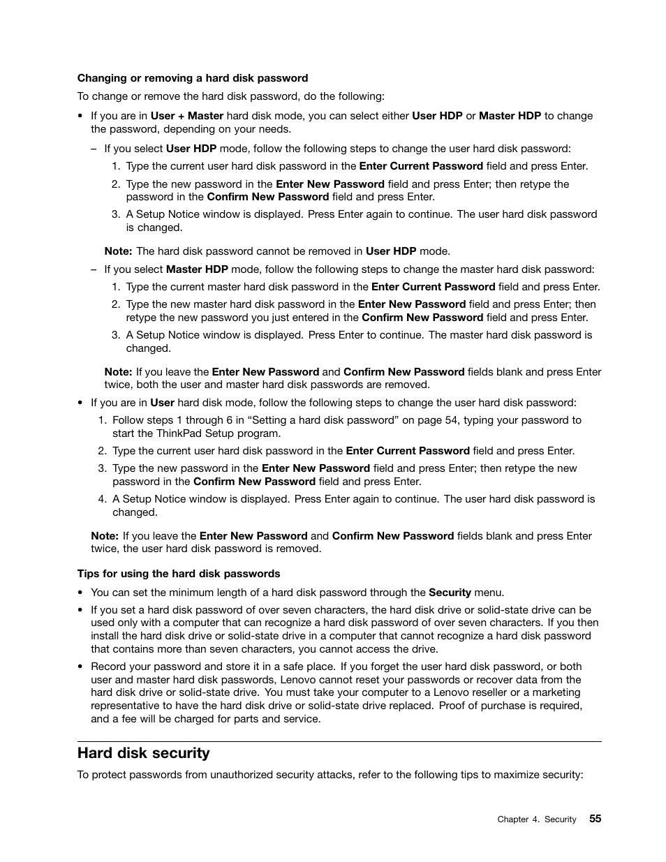 Hard disk security | Lenovo ThinkPad 11e User Manual | Page 71 / 160