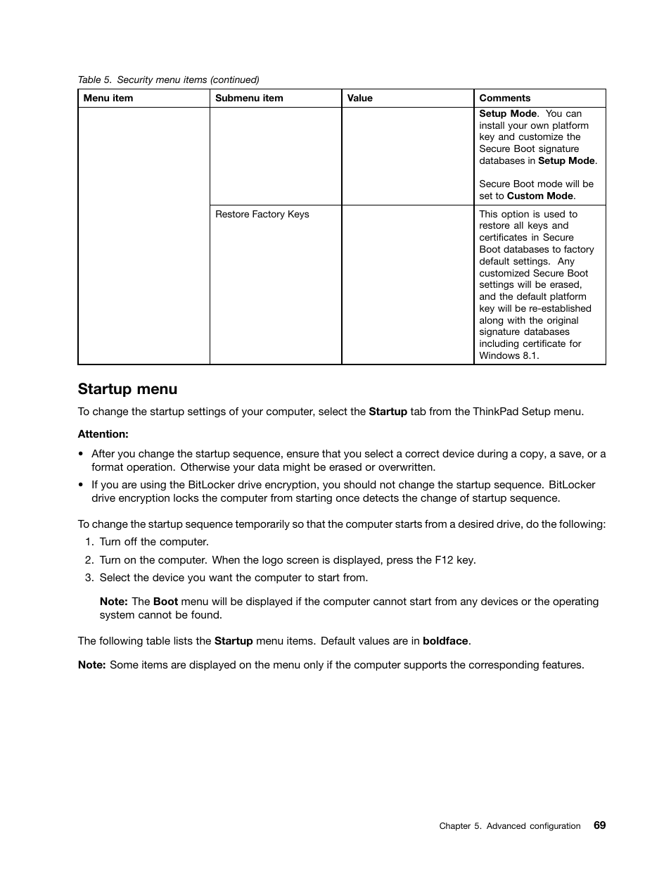 Startup menu | Lenovo ThinkPad 11e User Manual | Page 85 / 160