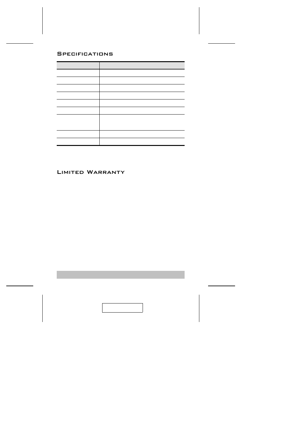Specifications, Limited warranty | ATEN UN-201 User Manual | Page 15 / 16