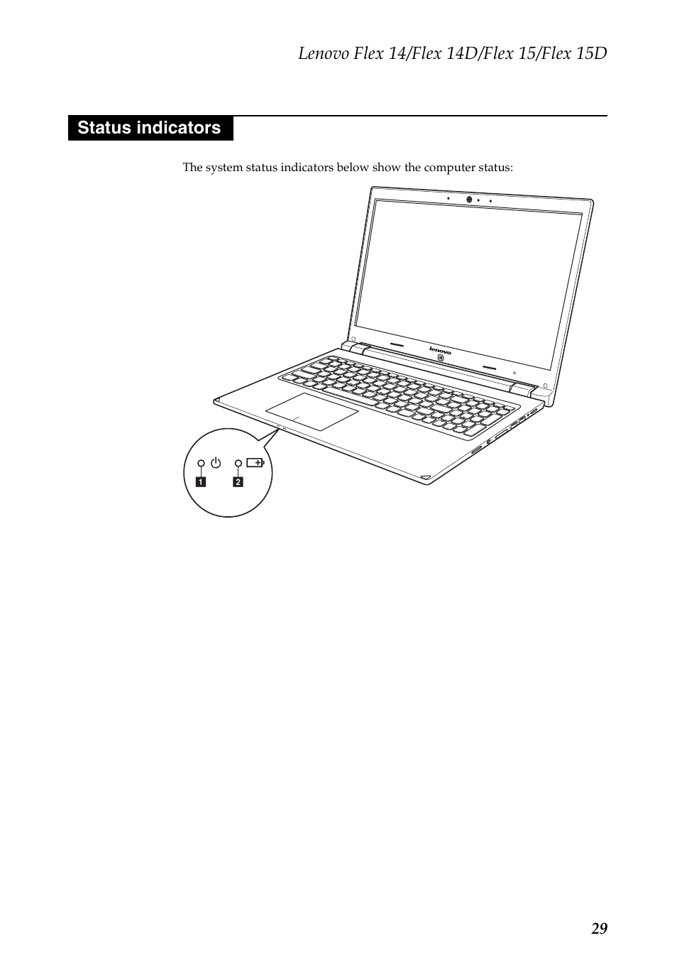 Status indicators | Lenovo IdeaPad Flex 14D Notebook User Manual | Page 33 / 90