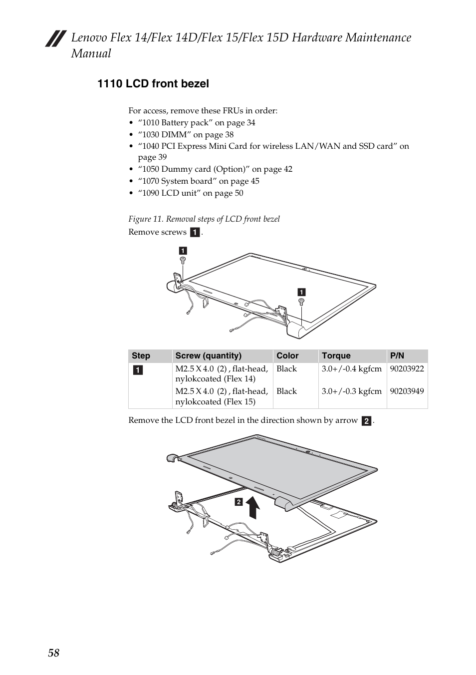 1110 lcd front bezel | Lenovo IdeaPad Flex 14D Notebook User Manual | Page 62 / 90