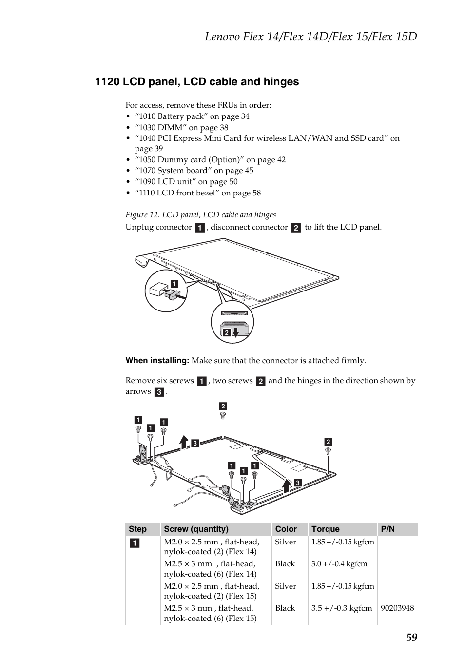 1120 lcd panel, lcd cable and hinges | Lenovo IdeaPad Flex 14D Notebook User Manual | Page 63 / 90