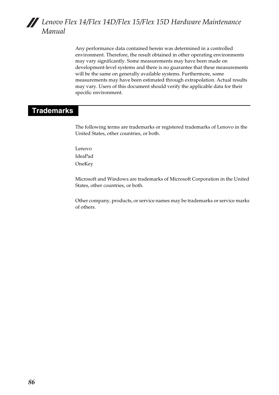 Trademarks | Lenovo IdeaPad Flex 14D Notebook User Manual | Page 90 / 90