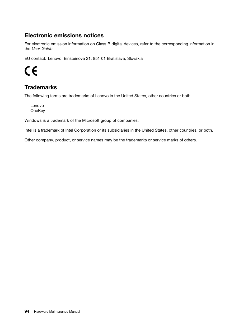 Electronic emissions notices, Trademarks | Lenovo B575e Notebook User Manual | Page 100 / 102