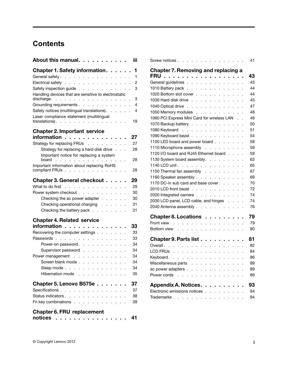 Lenovo B575e Notebook User Manual | Page 3 / 102