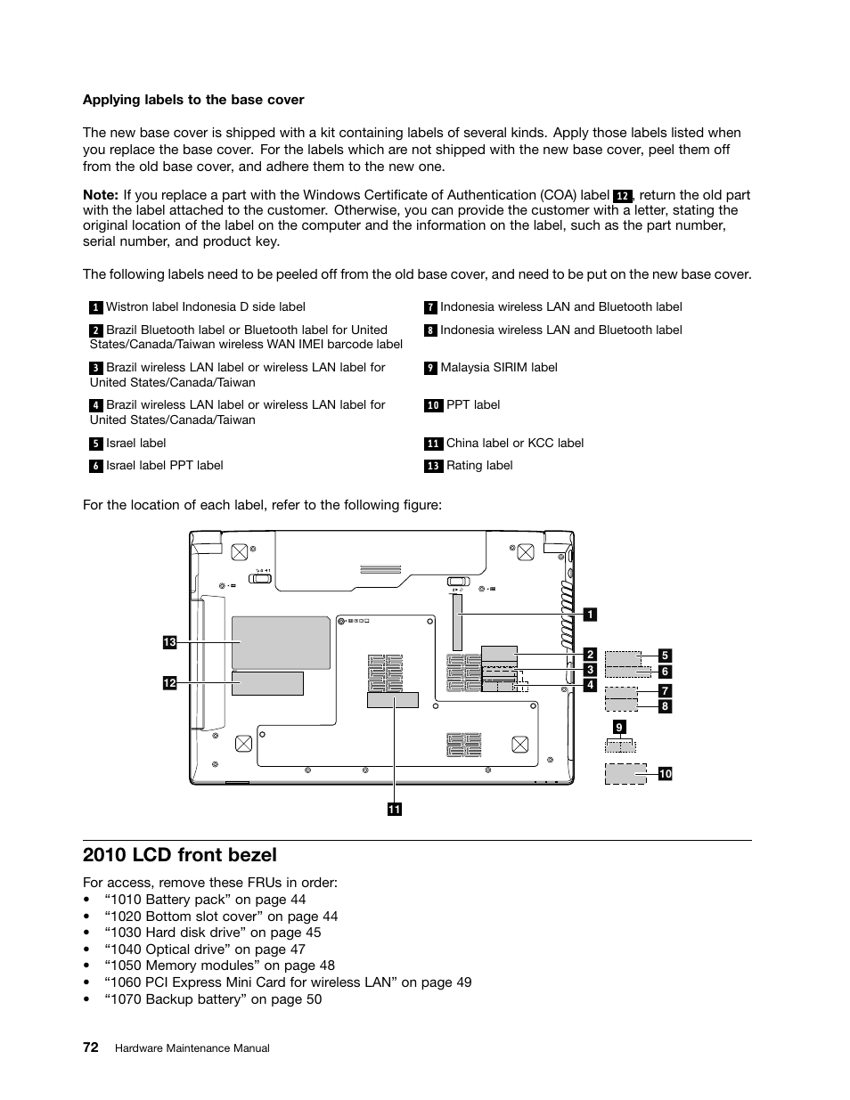 2010 lcd front bezel | Lenovo B575e Notebook User Manual | Page 78 / 102