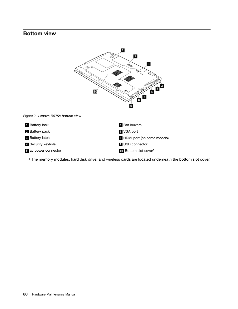 Bottom view | Lenovo B575e Notebook User Manual | Page 86 / 102