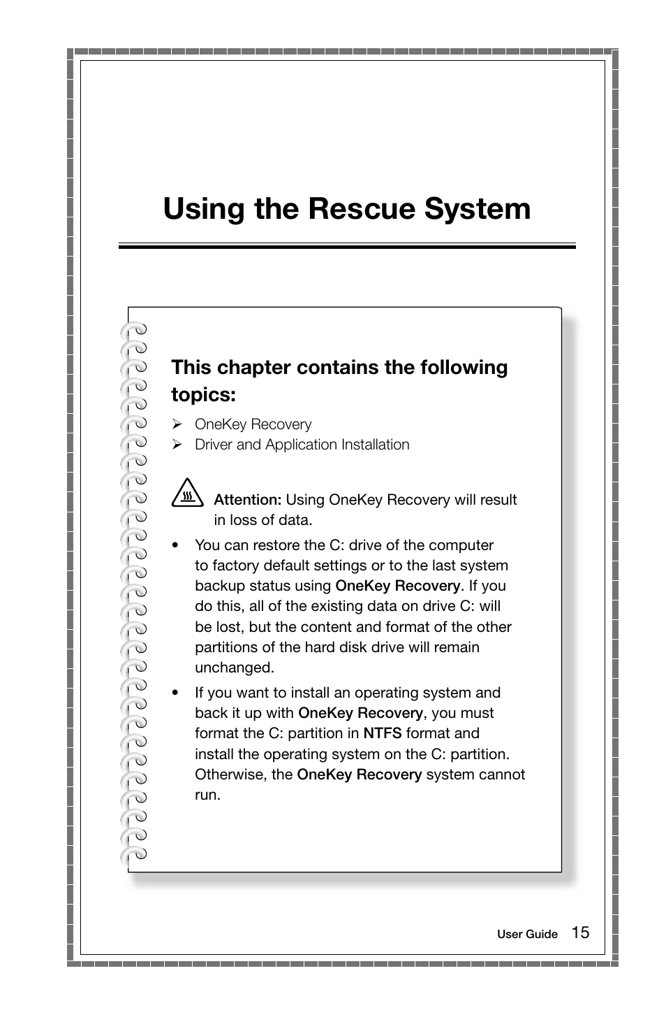 Using the rescue system, This chapter contains the following topics | Lenovo C255 All-in-One User Manual | Page 20 / 45