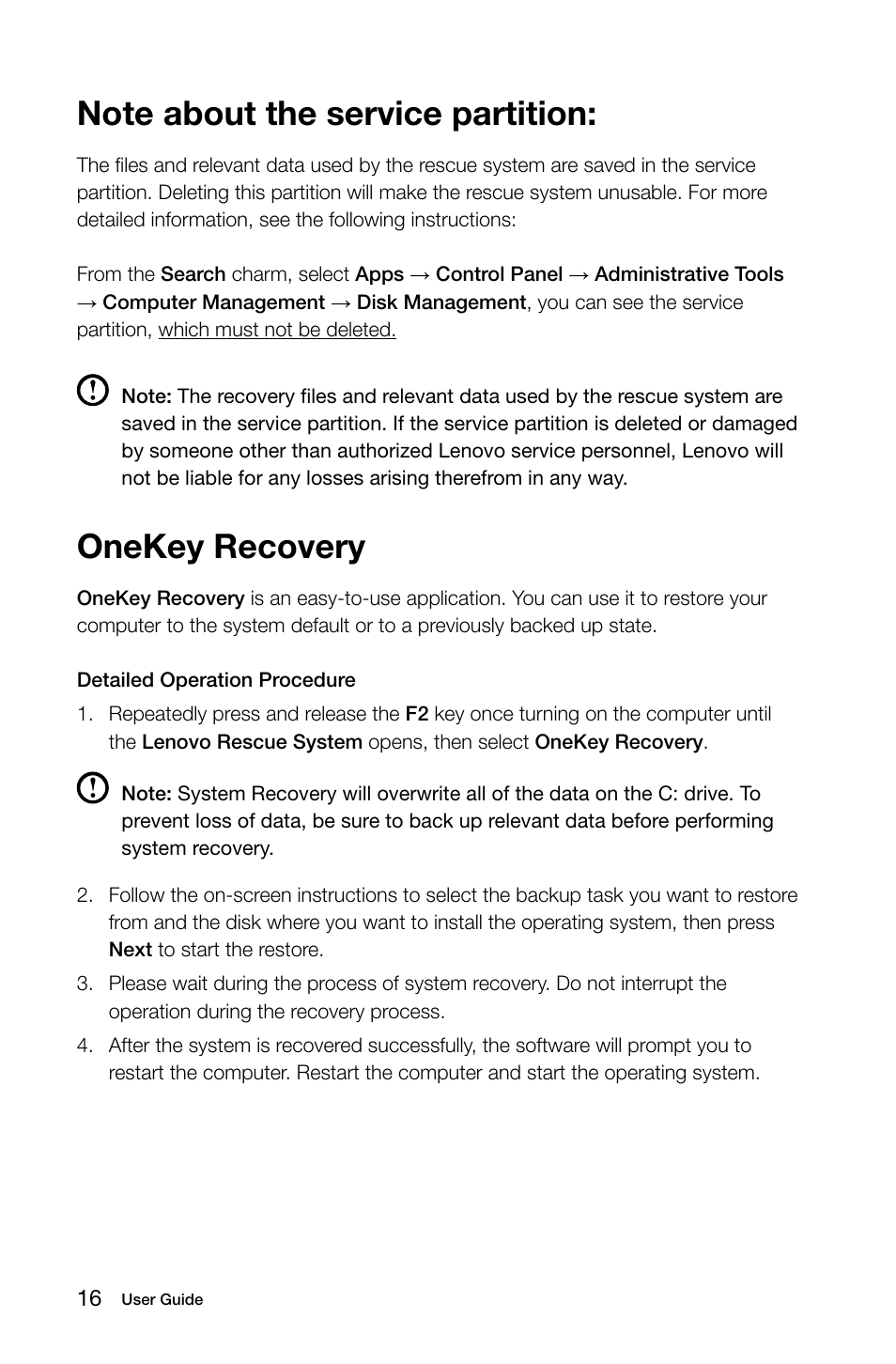 Onekey recovery | Lenovo C255 All-in-One User Manual | Page 21 / 45